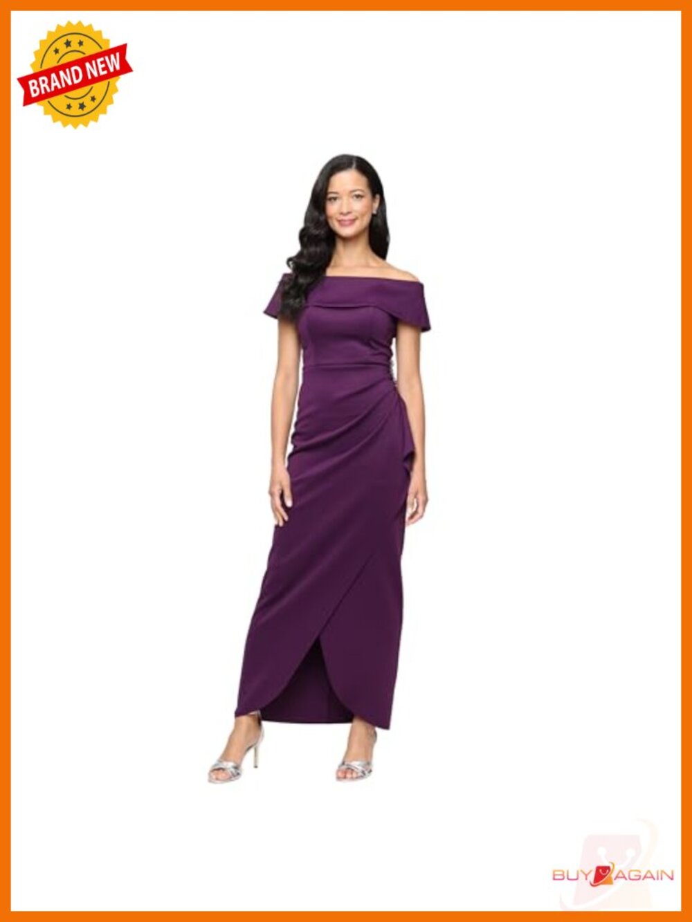 Stretch Scuba Crepe Off Shoulder Formal Sheath Dress Beaded Hip